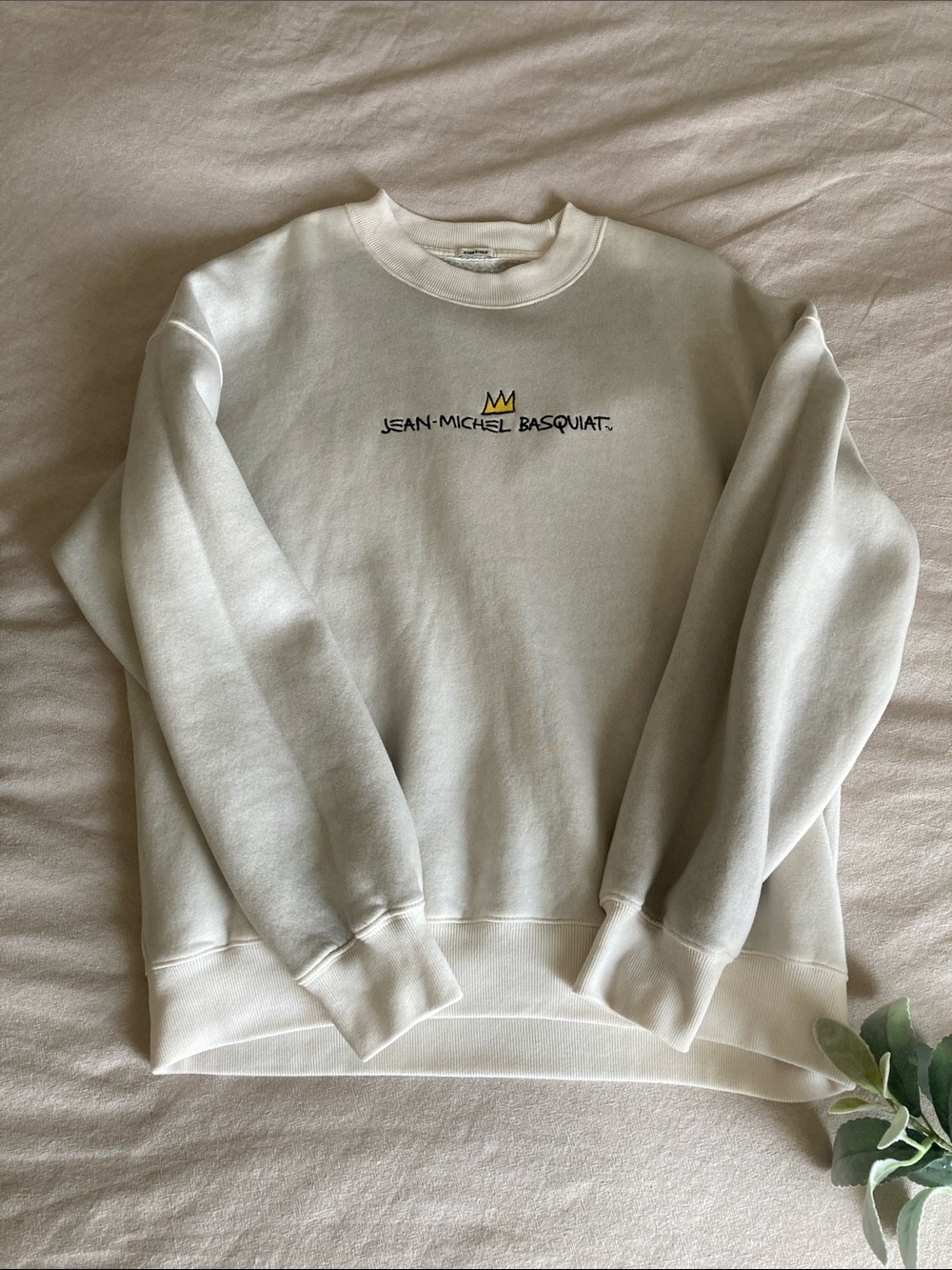 Abercrombie & Fitch Cream Crewneck with Yellow Crown Embroidery